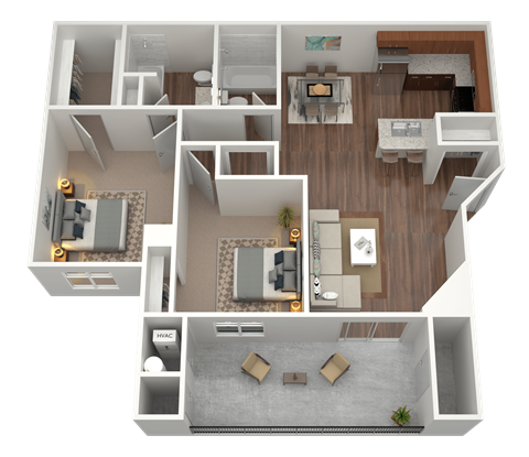 Floor plan for 2 beds, 2 baths, 1100 sqft